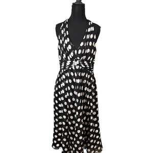 White House Black Market Polkadot Silk Sleeveless Dress